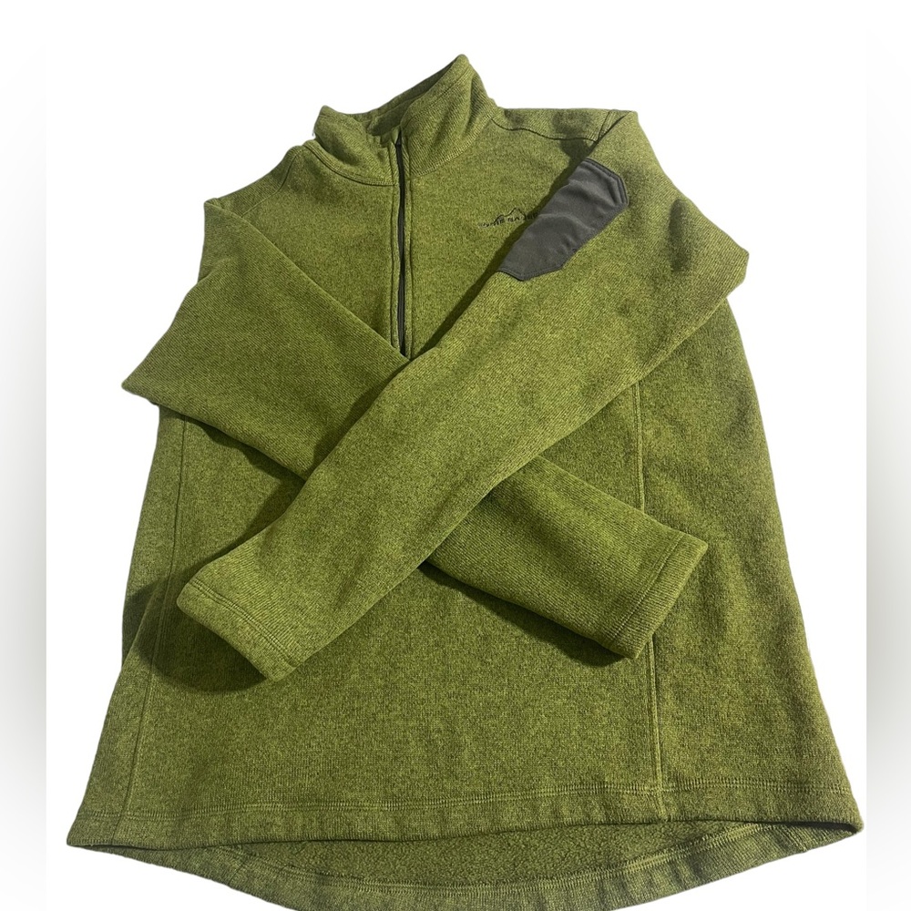 Eddie Bauer Sweater Mens Small Green Quarter Zip Fleece Knit Sweatshirt Outdoor